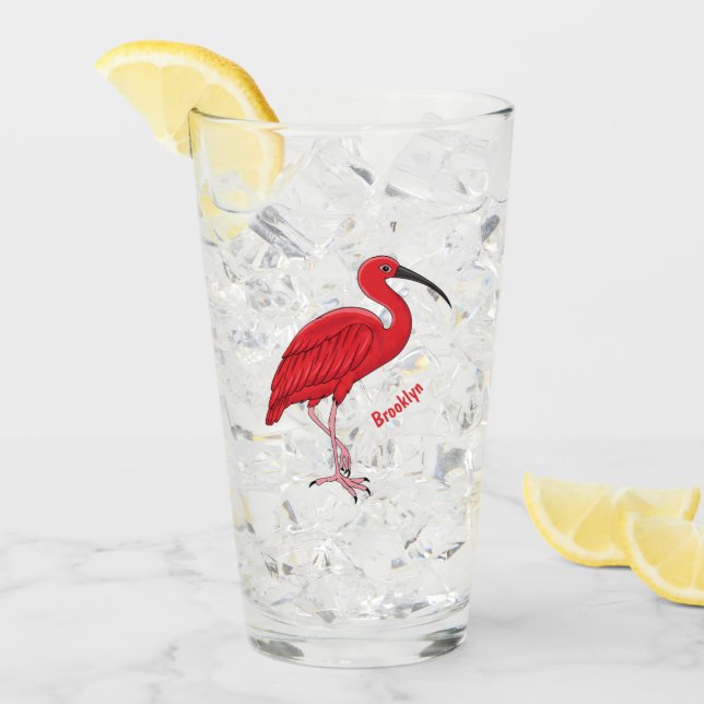 Scarlet ibis bird cartoon illustration  glass (Front Ice)