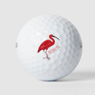 Scarlet ibis bird cartoon illustration  golf balls