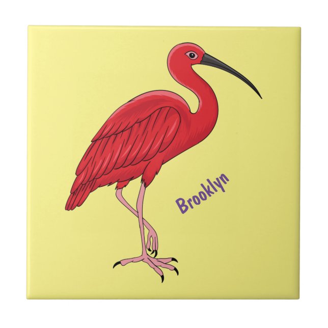 Scarlet ibis bird cartoon illustration tile (Front)