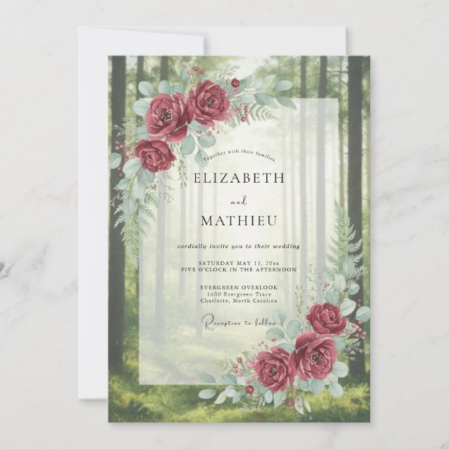 Scarlet Leafy Forest Wedding Invitation (Front)