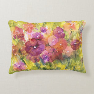 Scarlet Lilac: Vintage Garden Watercolor. Decorative Cushion