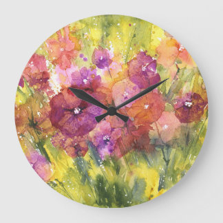 Scarlet Lilac: Vintage Garden Watercolor. Large Clock