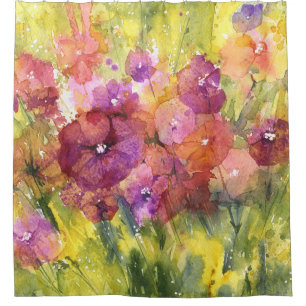Scarlet Lilac: Vintage Garden Watercolor. Shower Curtain