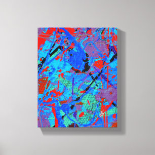 Scarlet Love Red Blue Abstract Splatter Canvas Print