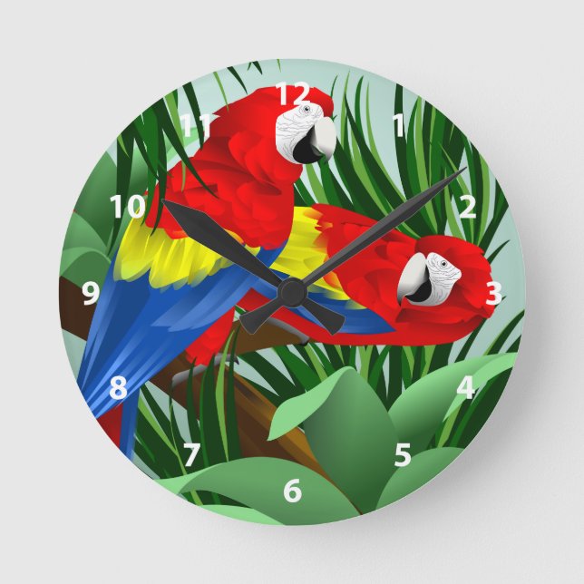 Scarlet Macaw Art Round Clock (Front)