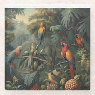 Scarlet Macaw Canopy and Gilded Pineapple Glass Coaster