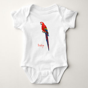 Scarlet macaw parrot cartoon illustration baby bodysuit