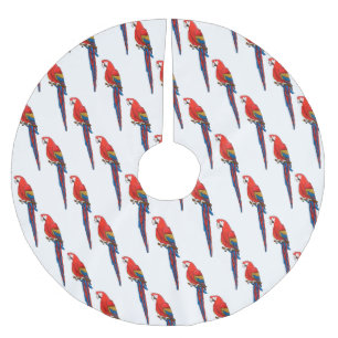 Scarlet macaw parrot cartoon illustration brushed polyester tree skirt