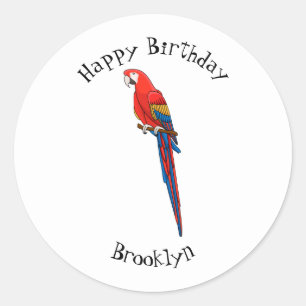 Scarlet macaw parrot cartoon illustration classic round sticker