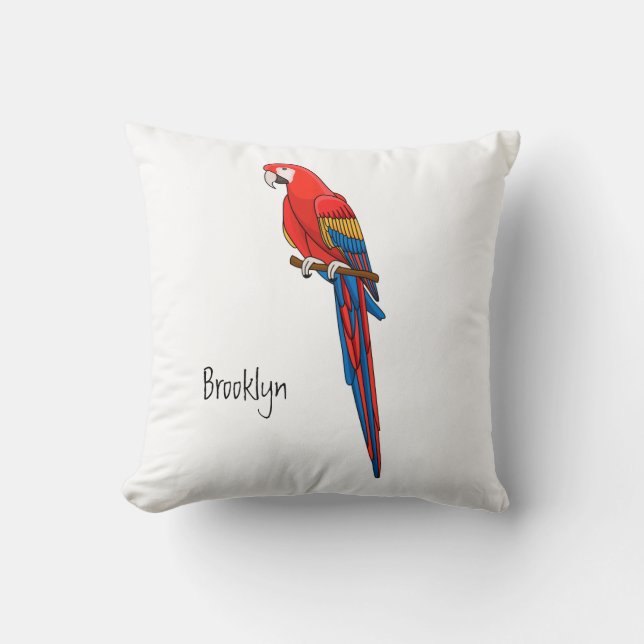 Scarlet macaw parrot cartoon illustration cushion (Front)