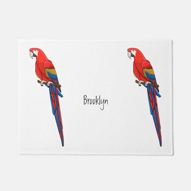 Scarlet macaw parrot cartoon illustration doormat (Front)