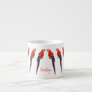 Scarlet macaw parrot cartoon illustration espresso cup