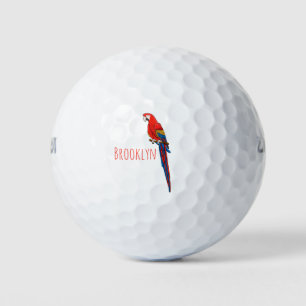 Scarlet macaw parrot cartoon illustration golf balls