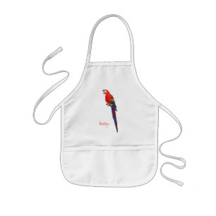 Scarlet macaw parrot cartoon illustration kids apron