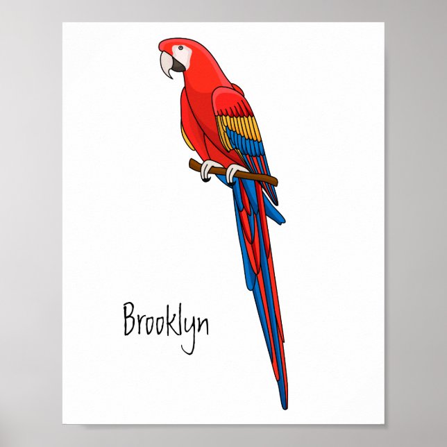 Scarlet macaw parrot cartoon illustration poster (Front)