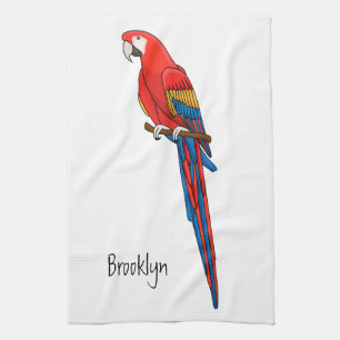 Scarlet macaw parrot cartoon illustration tea towel