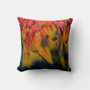 Scarlet Macaw Parrot Feathers Textured Tropical Cushion