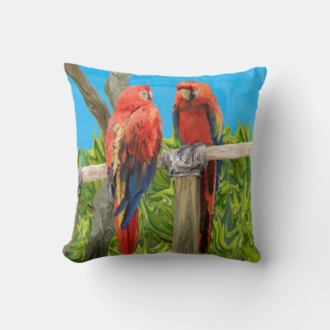 Scarlet Macaw Parrots Perching Cushion (Front)
