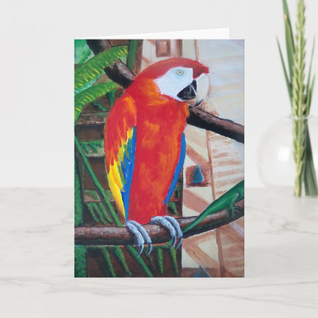 Scarlet Macaw Wildlife Bird Greeting Card Art (Front)