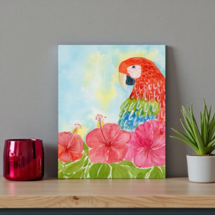 Scarlet Macaws and Pink Hibiscus Postcard