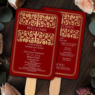 Scarlet Mediaeval Gold Sword Royal Wedding Program Hand Fan