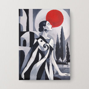 Scarlet Moon: Stylised Woman 6-Inch Round Wall Art