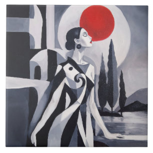 Scarlet Moon: Stylised Woman 6x6 Ceramic Tile