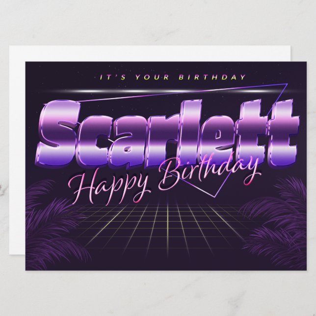 Scarlet Name first name lilac retro card birthday (Front/Back)
