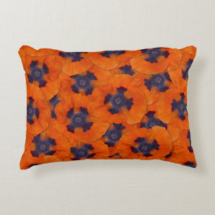 Scarlet Orange Poppy Seamless Pattern Decorative Cushion