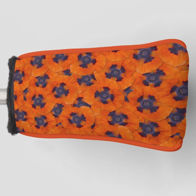 Scarlet Orange Poppy Seamless Pattern Golf Head Cover (Front)