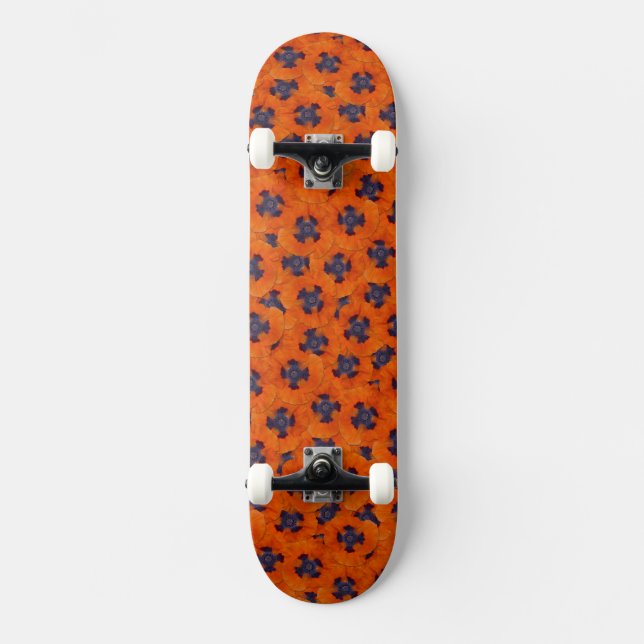 Scarlet Orange Poppy Seamless Pattern Skateboard (Front)