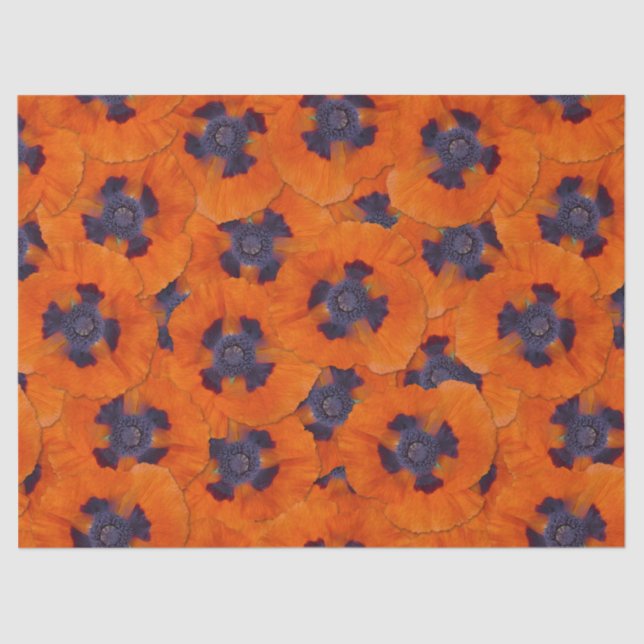 Scarlet Orange Poppy Seamless Pattern Tissue Paper (Front)