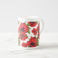 Scarlet Oriental Poppies Pattern on White
