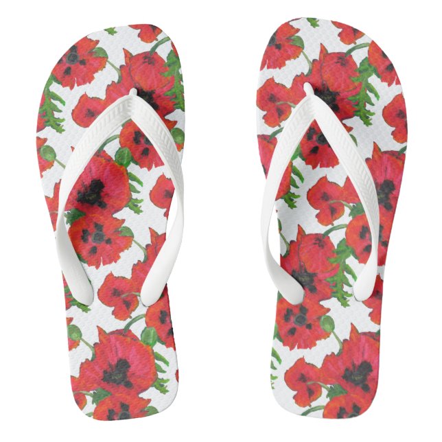 Scarlet Oriental Poppies Pattern on White Jandals (Footbed)