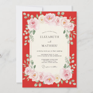 Scarlet Painted Petal Wedding Invitation
