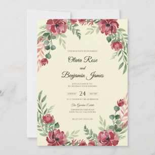 Scarlet Peony Sage Wedding Invitation