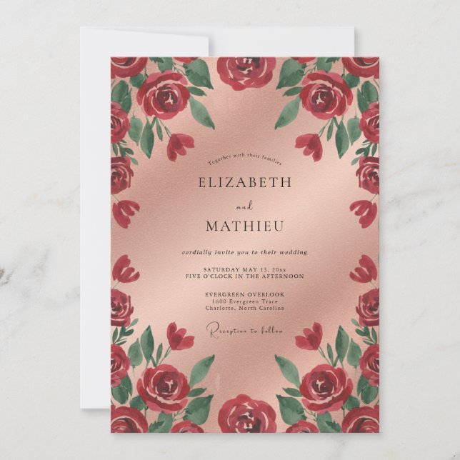 Scarlet Peony Vintage Wedding Invitation (Front)