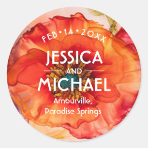 Scarlet Petal Elegance Classic Round Sticker