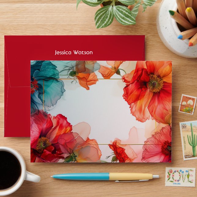  Scarlet Petal Elegance  Envelope (Desk)