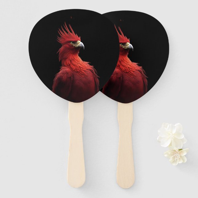 Scarlet Phoenix Sits Proudly Hand Fan (Front and Back)