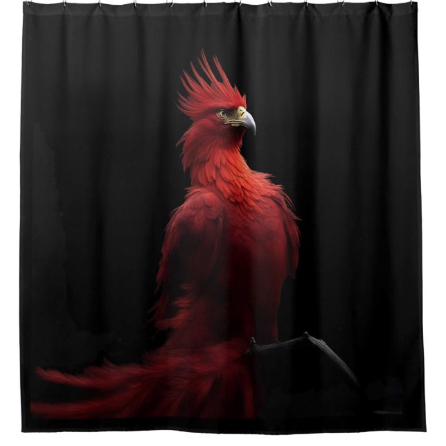 Scarlet Phoenix Sits Proudly Shower Curtain (Front)