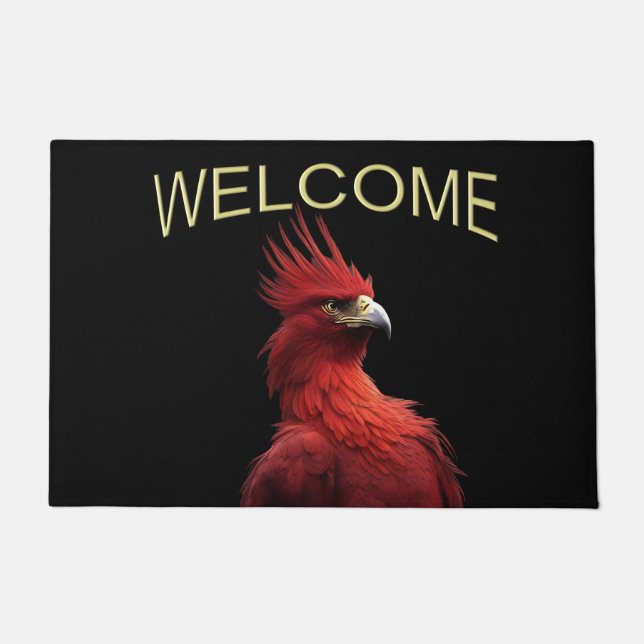 Scarlet Phoenix Sits Proudly Welcome Doormat (Front)