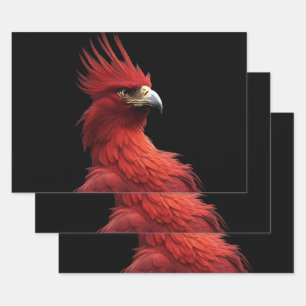 Scarlet Phoenix Sits Proudly Wrapping Paper Sheet
