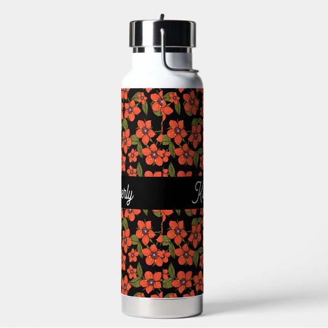 Scarlet Pimpernel Watercolor Monogram Name Water Bottle (Left)