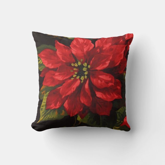 Scarlet Poinsettia Elegant Christmas Cushion (Front)