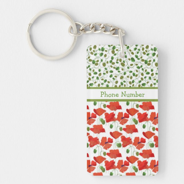 Scarlet Poppies and Poppy Buds Oblong Keychain (Front)