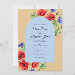 Scarlet Poppy Ochre Wedding Invitation