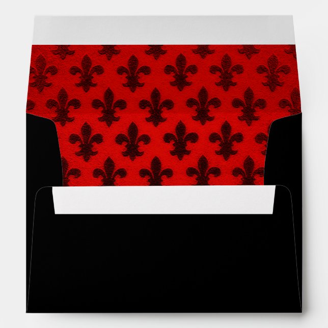 Scarlet red and black royal fleur de lis pattern envelopes (Back (Bottom))