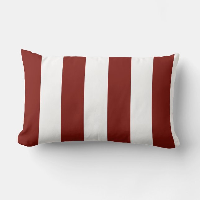 Scarlet Red and White Bold Vertical Stripes Lumbar Cushion (Front)