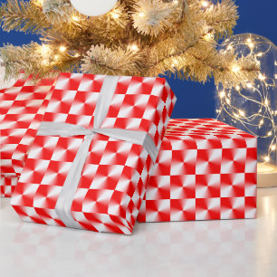Scarlet Red and White Modern Plaid Pattern  Wrapping Paper
